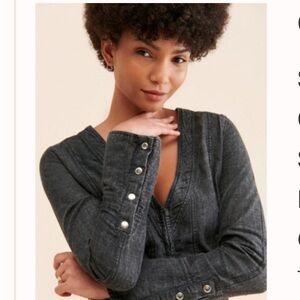 Free People Caroline Denim Black Top